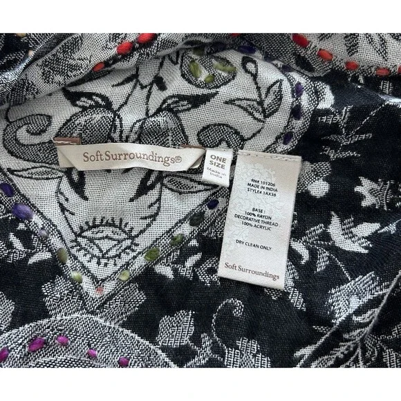 Soft Surroundings Kimono Paisley Wrap Open Black White Mandala Boho Chic - Picture 10 of 10